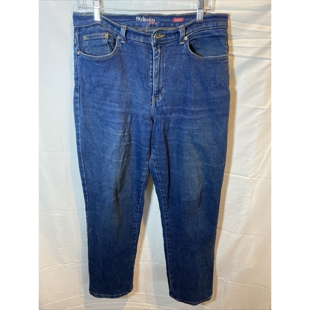 Style & Co. Easy Jeans Womens 10 Blue Whisker Denim Pocketed Button Zip Ladies